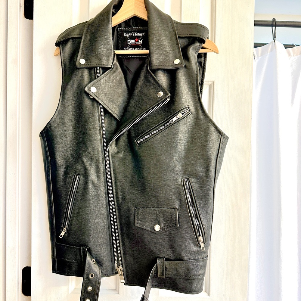 Black Leather Biker Vest
